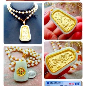 Certified 24K Yellow Gold Filled Hetian Nephrite Natural Jade Phoenix.